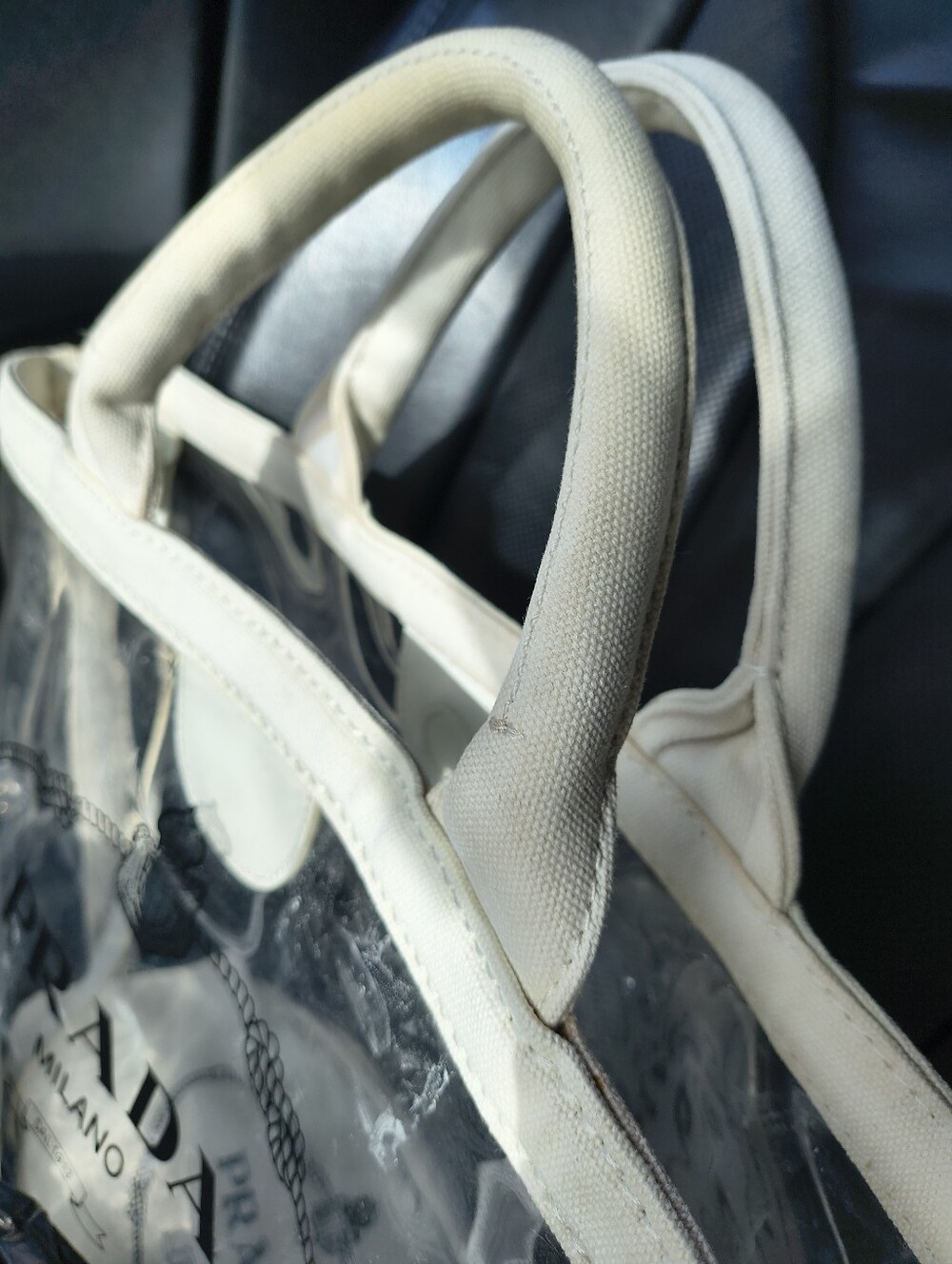 Authentic Prada Canapa Plex Clear Tote Bag with Matching Canvas Pouch